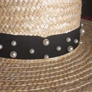 NEW BCBGeneration Pearl Wheat Straw Hat Ribbon Boater BCBG BCBGeneration | Accessories | Wheat Straw Pearl Black Ribbon  main image 2